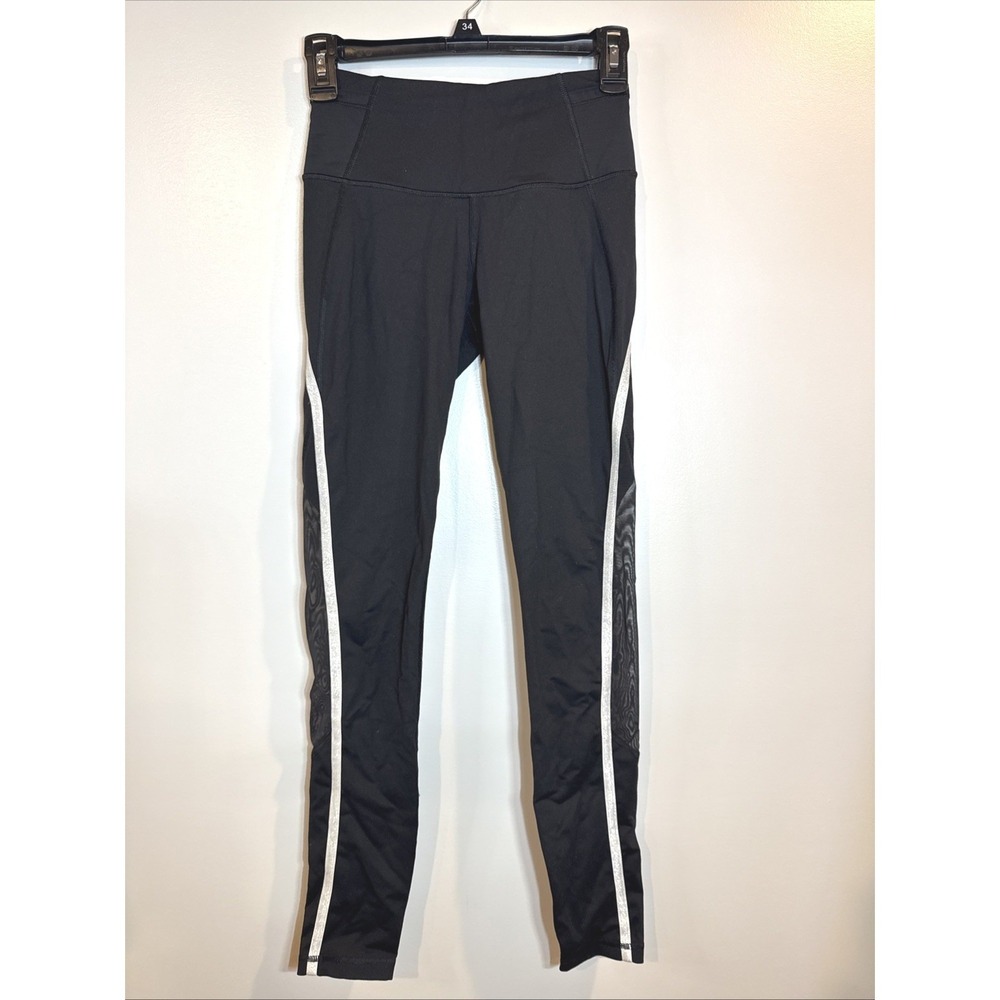Victoria Sport Knockout Leggings Womens XS Black‎ Silver Stripe Mesh Regular